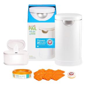 imageMunchkin PAIL Diaper Pail Starter Set Powered by Arm ampamp Hammer and Touch Free Baby Wipe Warmer