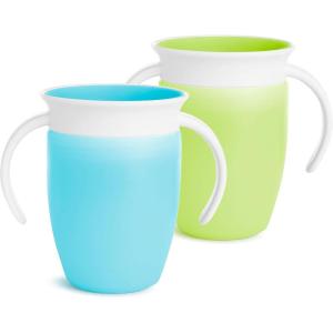 imageMunchkin Sippy Cup for 6 Month Old and Up Spill Proof Miracle 360 Toddler Cups with Transition Handles 7 Ounce 2 Pack BlueGreenMiracle Cups  BlueGreen