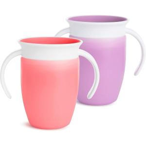 imageMunchkin Sippy Cup for 6 Month Old and Up Spill Proof Miracle 360 Toddler Cups with Transition Handles 7 Ounce 2 Pack PinkPurple7 Ounces