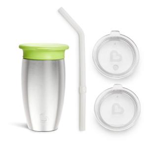 imageMunchkin Sippy Cup for Toddlers Miracle 360 Stainless Steel with Straw Cup and Open Sipper Lid Grow with Me Kit 10 Ounce GreenGreen  Sipper and Straw Lid