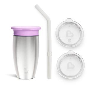 imageMunchkin Sippy Cup for Toddlers Miracle 360 Stainless Steel with Straw Cup and Open Sipper Lid Grow with Me Kit 10 Ounce GreenPurple  Sipper and Straw Lid
