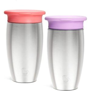 imageMunchkin Stainless Steel Sippy Cups for Toddlers 13 Spill Proof Miracle 360 Cup Insulated 10 Ounce BluePink Purple