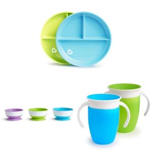 imageMunchkin Stay Put Suction Plates for Baby and Toddler 3 Divided Sections  PinkPurpleBlueGreen