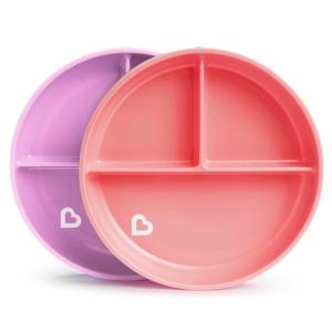 imageMunchkin Stay Put Suction Plates for Baby and Toddler 3 Divided Sections  PinkPurplePinkPurple