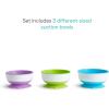 imageMunchkin Stay Put Munchkin Suction Baby Bowls with Lids  Dishes for Babies and Toddlers SelfFeeding Bowl Set for Kids 6 Months 3 Pack PinkPurple3pk BlueGreenPurple