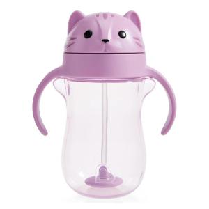 imageMunchkin Any Angle Spill Proof Weighted Straw Trainer Cup Transition Sippy Cups for Toddlers and Babies Click Lock Technology amp Fun Cat Design 10 Ounce Purple