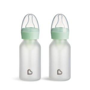 imageMunchkin Bond Silicone Coated Glass Baby Bottles  AntiColic Feeding System with Natural Feel Nipples 4 Ounce 2 Pack MintGreenGreenMint