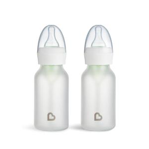 imageMunchkin Bond Silicone Coated Glass Baby Bottles  AntiColic Feeding System with Natural Feel Nipples 4 Ounce 2 Pack MintGreenWhite