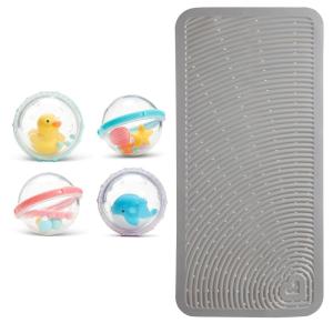 imageMunchkin Soft Spot Cushioned Bath Mat for Kids Grey amp  Float amp Play Bubbles Baby and Toddler Bath Toy 4 Count